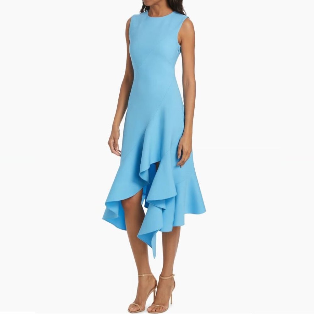 Oscar de la Renta Ruffled Stretch-Wool Midi Dress, Light Blue, Size IT 40 US 4
